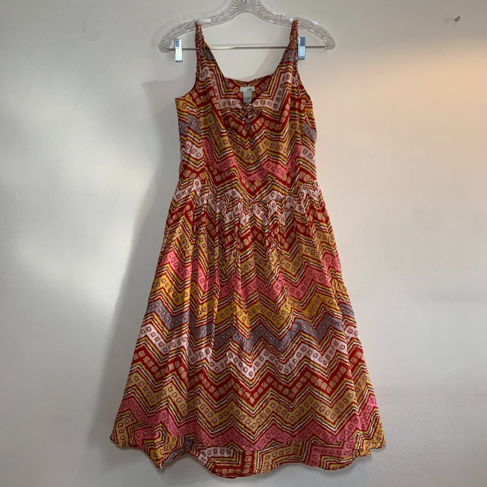 Dress - yellow and red zigzag pattern, sleeveless, flowy